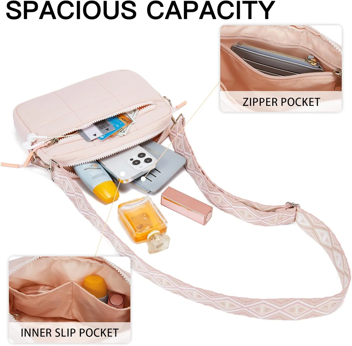 Telena Crossbody Bags for Women Cross Body Purse with Guitar Strap Lightweight Puffer Shoulder Bag for Travel
