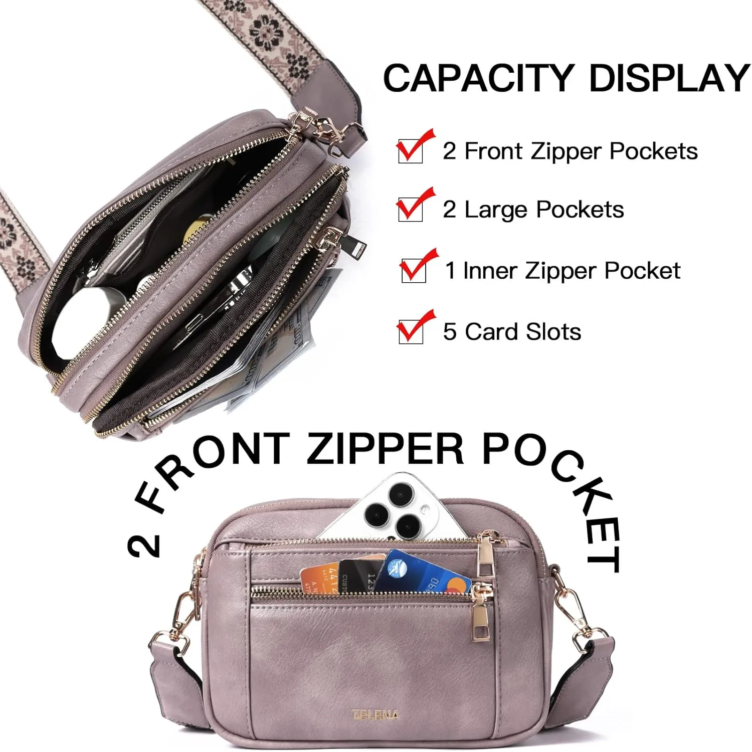 Telena Crossbody Purse for Women Small Crossbody Bags Trendy Vegan Leather with Adjustable Shoulder Strap