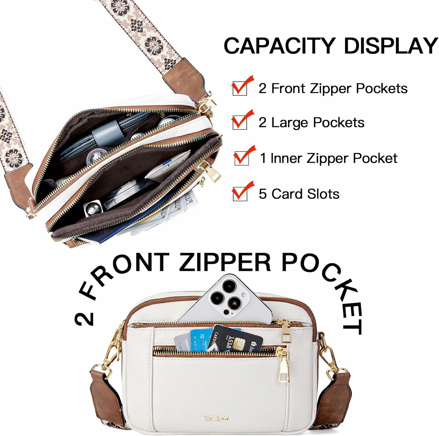 Telena Crossbody Purse for Women Small Crossbody Bags Trendy Vegan Leather with Adjustable Shoulder Strap