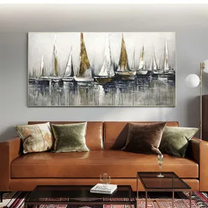 Textured Grey Sailing Boats Minimalist Painting
