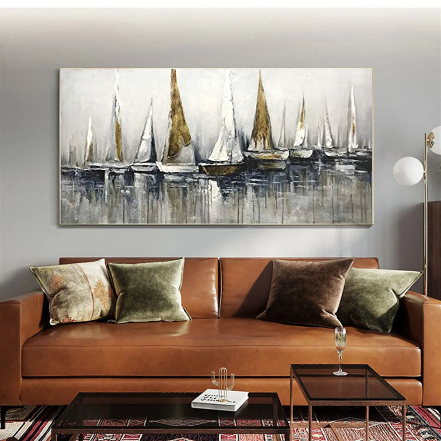Textured Grey Sailing Boats Minimalist Painting