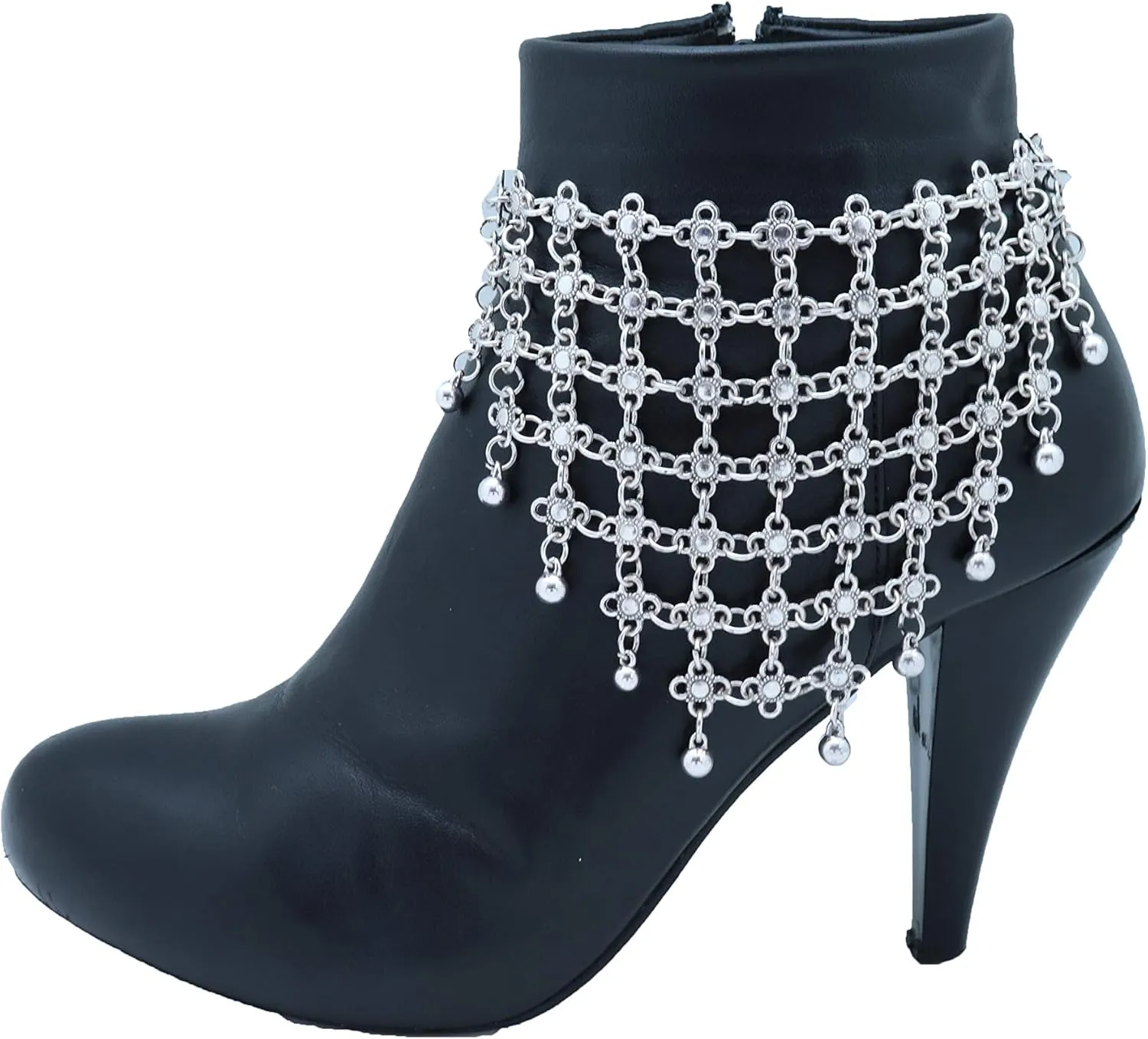 TFJ Women Western Jewelry Boot Chain Bracelet Silver Metal Shoe Flower Charm Bohemian Wrap Around Web Net