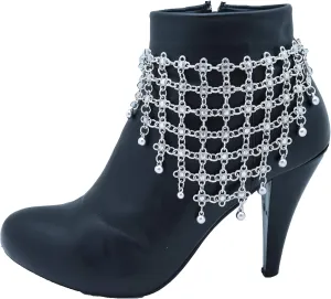 TFJ Women Western Jewelry Boot Chain Bracelet Silver Metal Shoe Flower Charm Bohemian Wrap Around Web Net