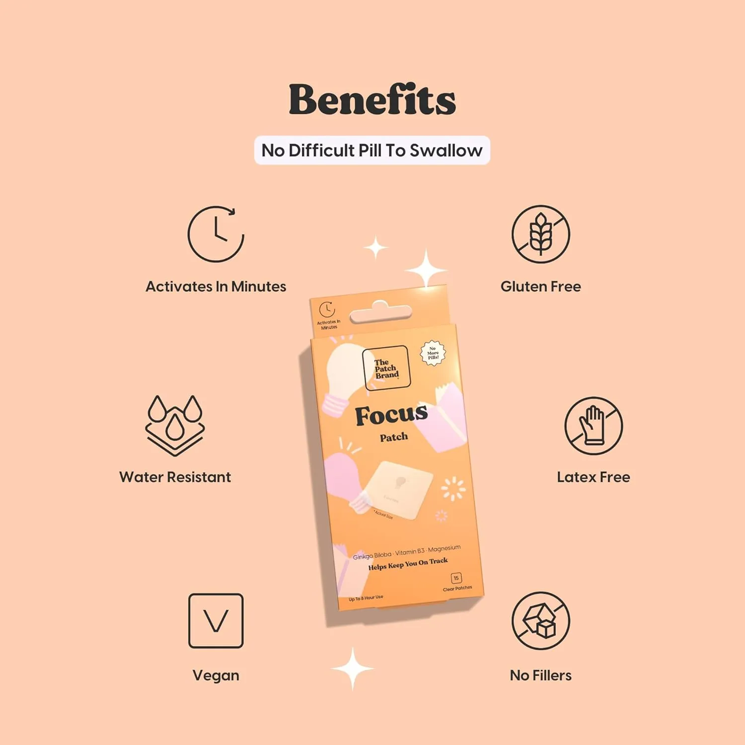 The Patch Brand Focus Patches | Supports Brain Function with B3 and Magnesium | All Natural Vitamins & Mineral Patch Plant Based and Cruelty Free Water Resistant Patches That Last All Day