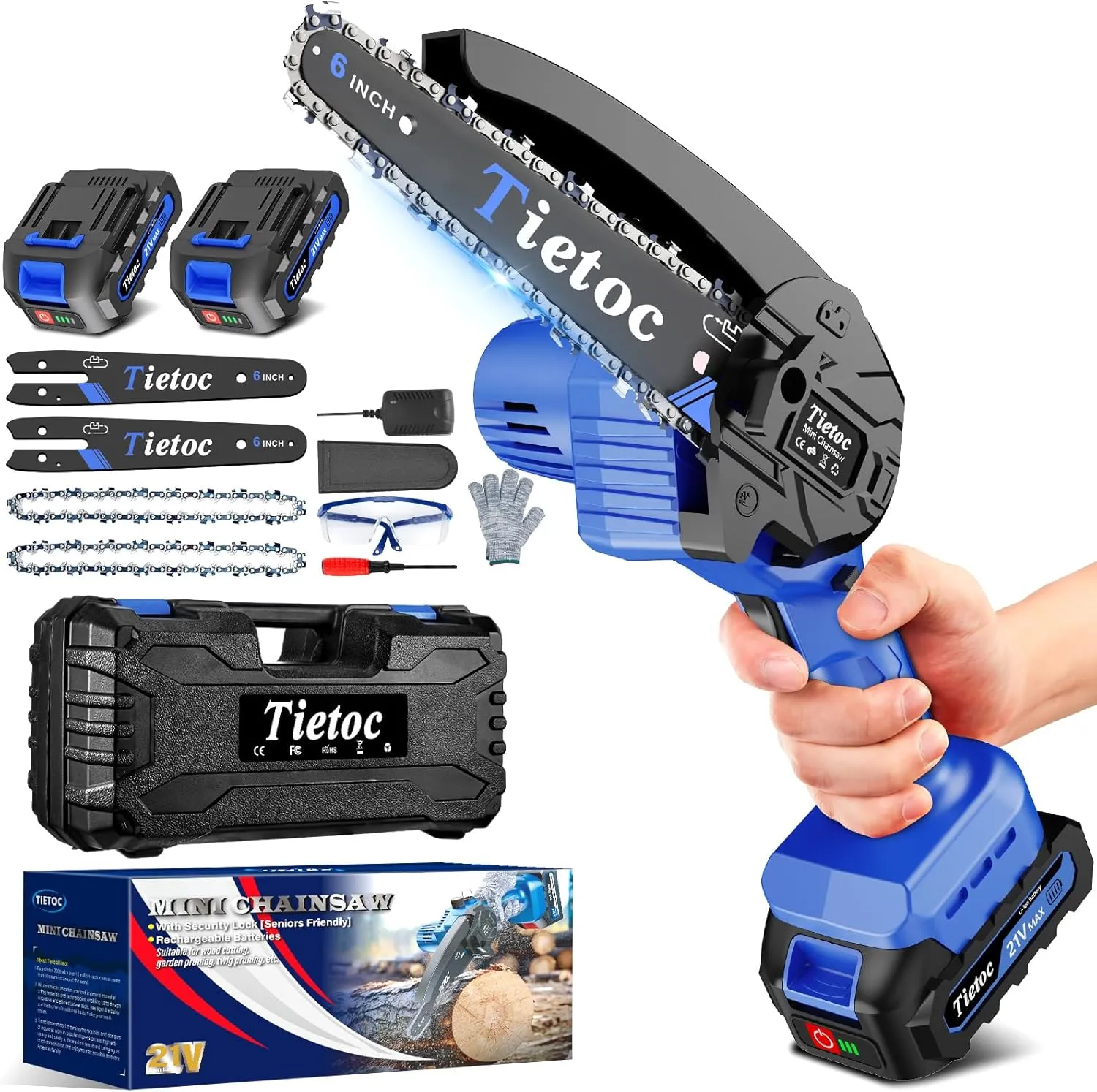 Tietoc Mini Chainsaw 6 Inch Cordless [Ease of Use] Portable Electric Chainsaw, Small Handheld Battery Powered Super Saw for Tree Branches, Unique Gifts Ideas for Men Dad Husband Fathers Him Her Women