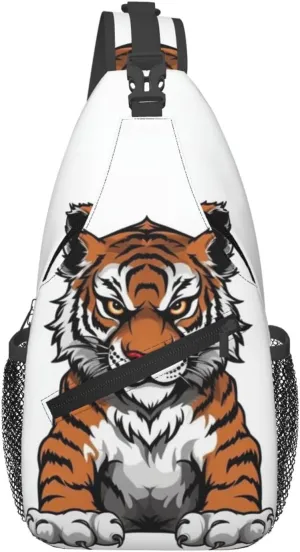 Tiger Head With Raised Paws Sling Bag Waterproof Lightweight Crossbody Shoulder Backpack Chest Bags Travel Hiking Casual Daypack For Women Men