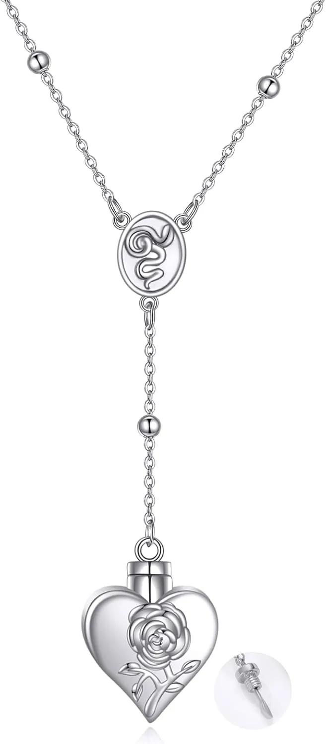 TIGER RIDER Gold Plated Sterling Silver LDR Stash Snuffle Spoon Necklace Hidden Scoop Rosary Chain Rose and Snake Pendant