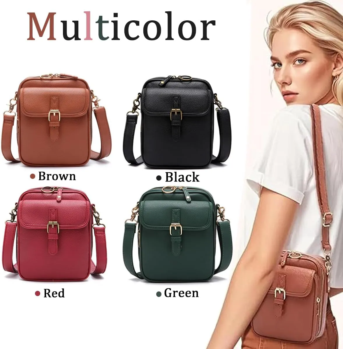 Tojoyride Crossbody Bag Urvashi Crossbody Bag Upgrade Vintage Double Layer Bags Shoulder Pu Purse With Card Slots