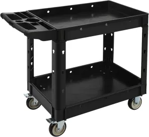 Tool Cart on Wheels, Rolling Utility Cart, 2 Tier 550LBS Heavy Duty Cart with Wheels, Service Cart with Ergonomic Storage Handle, Great for Garage, Warehouse, Workshop, Office, Cleaning Black