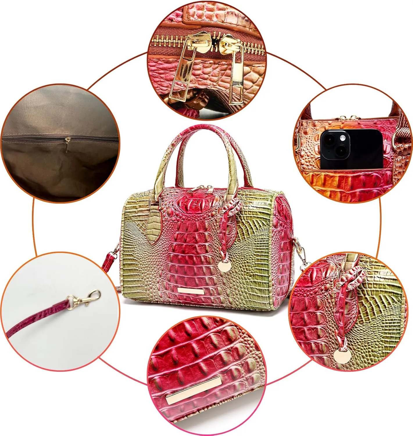 Top-Handle Crocodile Purses For Women Crossbody Leather Bags Trendy Large Capacity Tote with Shoulder Strap