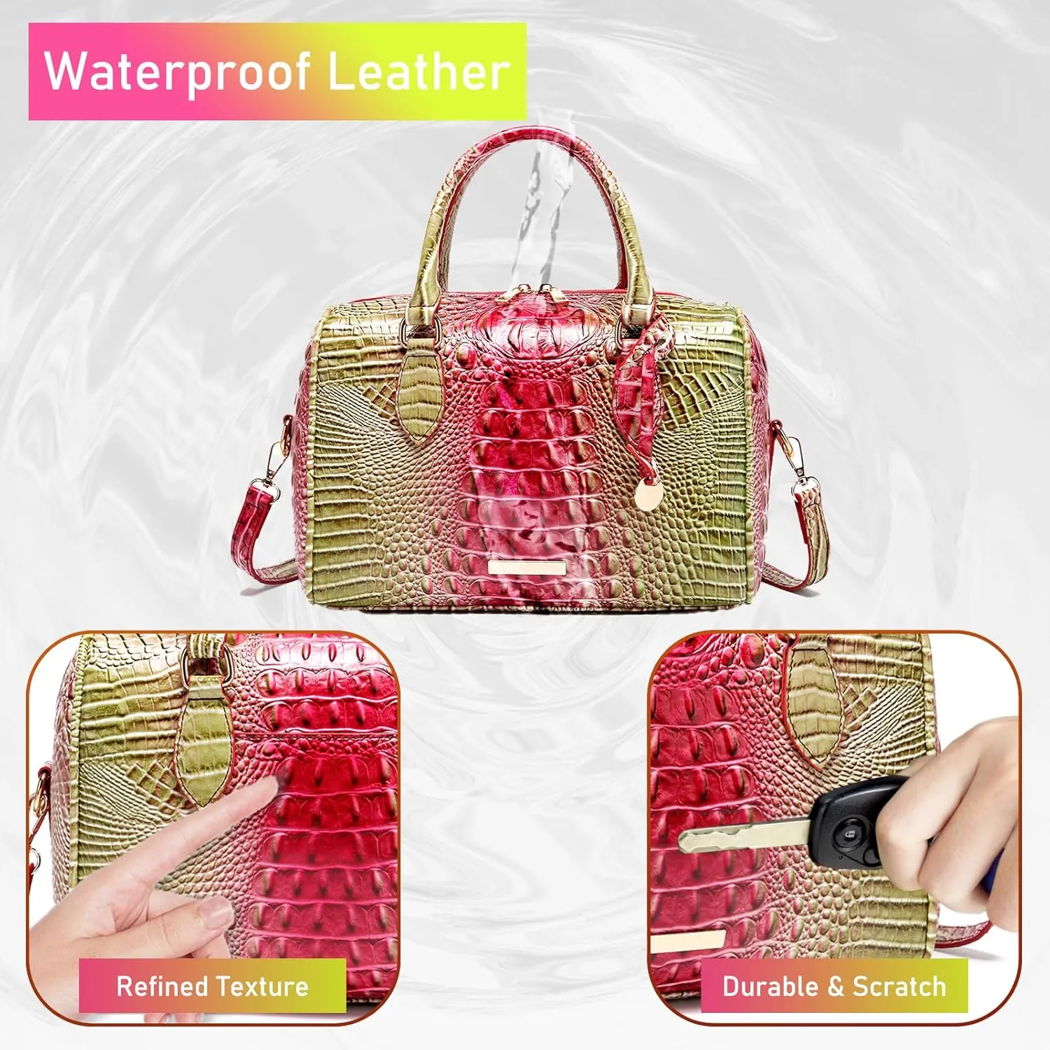 Top-Handle Crocodile Purses For Women Crossbody Leather Bags Trendy Large Capacity Tote with Shoulder Strap