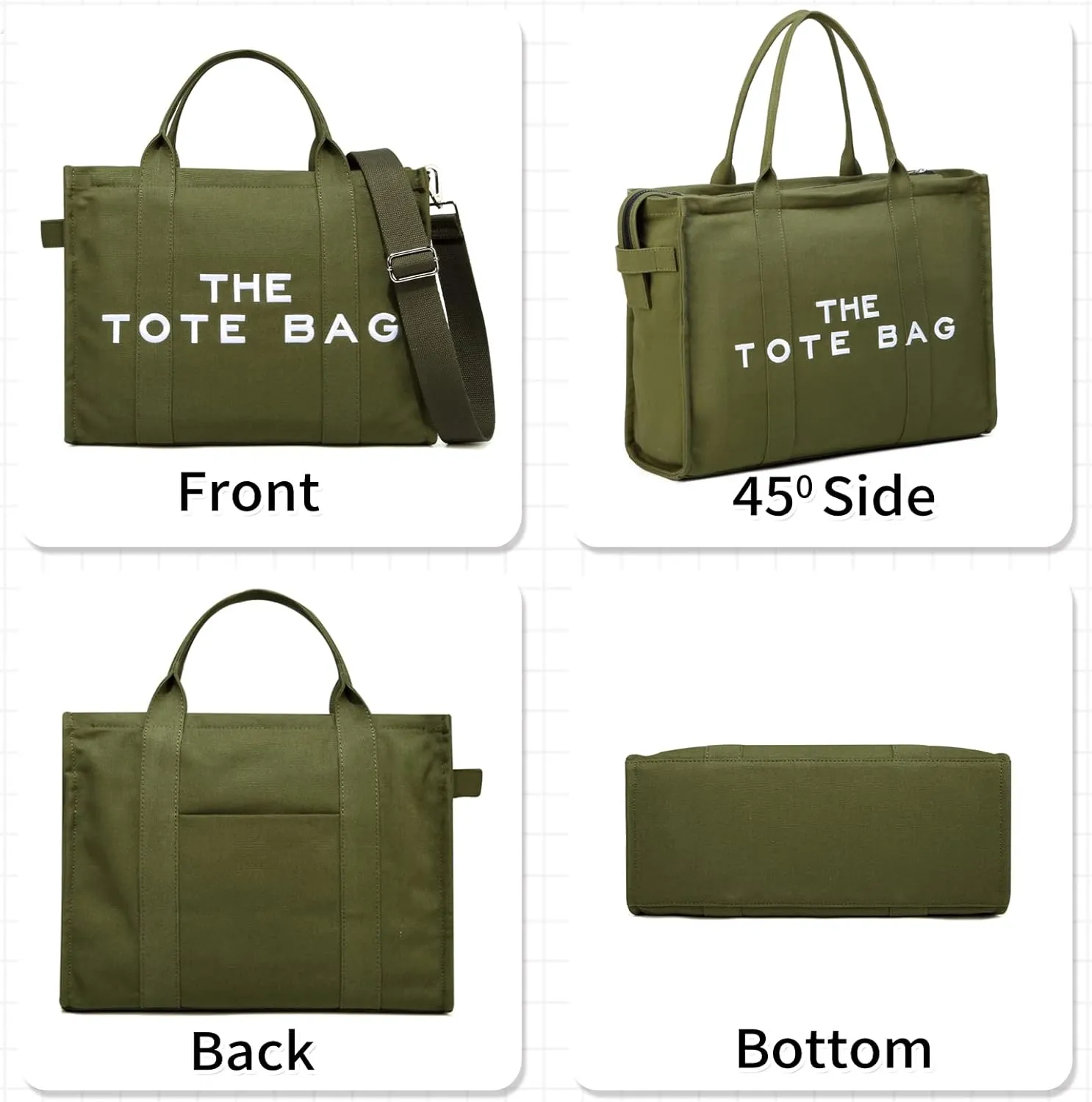Tote Bag for Women Canvas Zip Top Handle Women's Handbag Multi Pockets Travel Crossbody Shoulder Bag