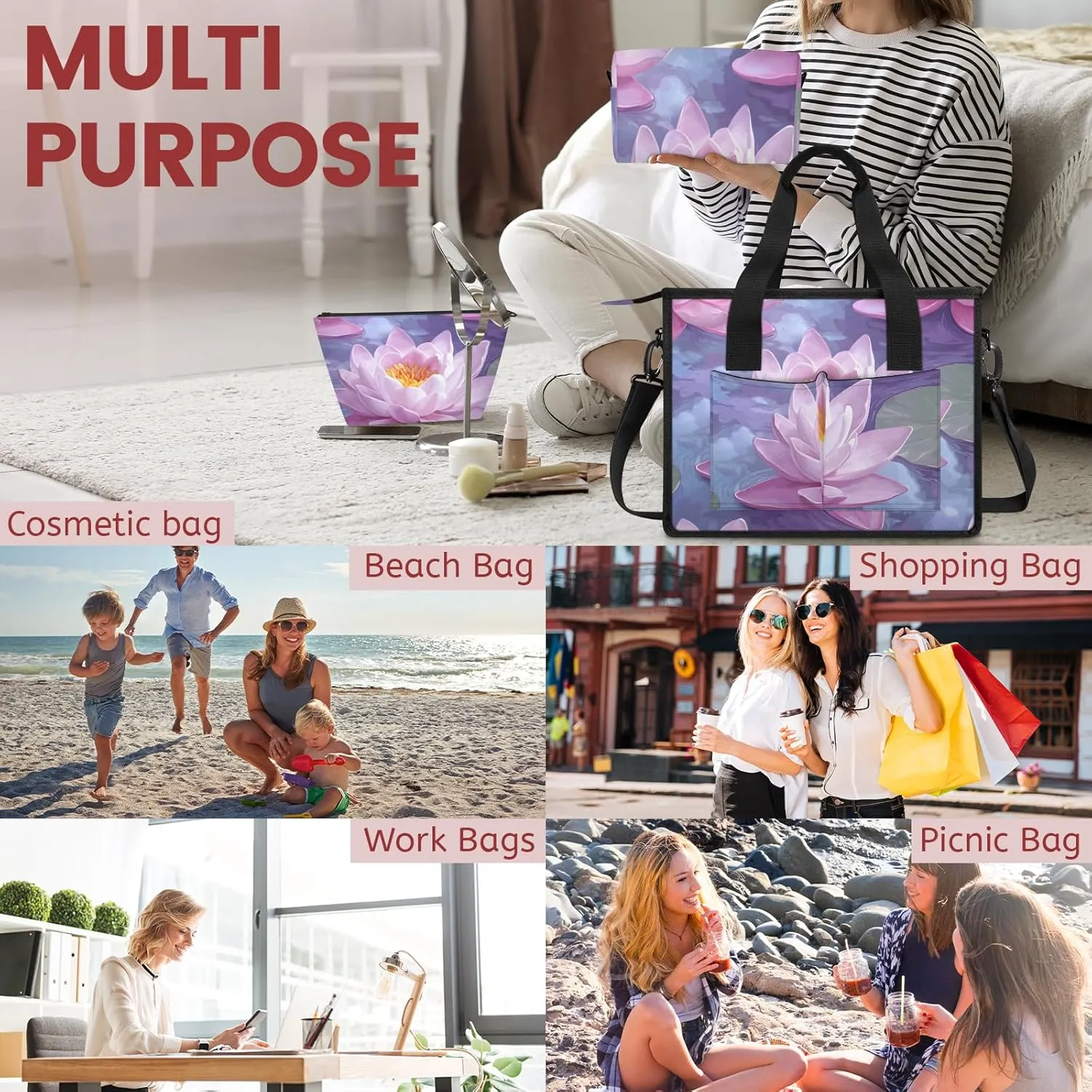 Tote Satchel Bag Set 3PCS for Women,Travel Shoulder Bag Handbag and Wallet Daily Use06