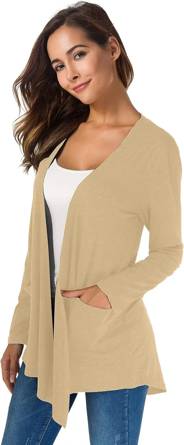 TownCat Cardigans for Women Loose Casual Long Sleeved Open Front Breathable Cardigans with Pockets