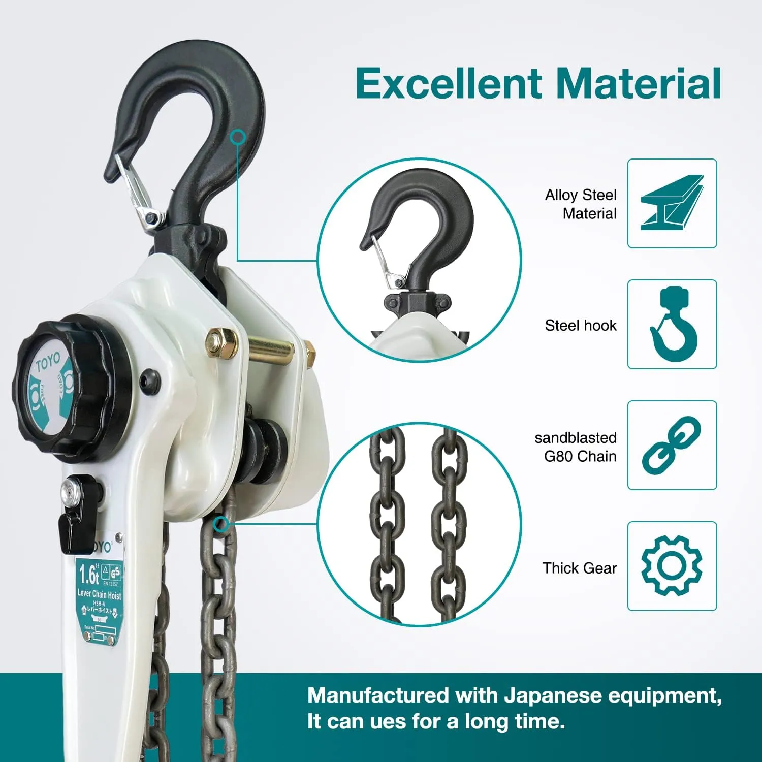 TOYO Lever Chain Hoist 3500Lbs 10ft,Chain Come Along 1.6T 10Ft Ratchet Chain Puller Hoist Alloy Steel G80 Chain 2 Heavy Duty Hooks for Building Warehouse Automotive Garages Machinery (3500LB 10FT)