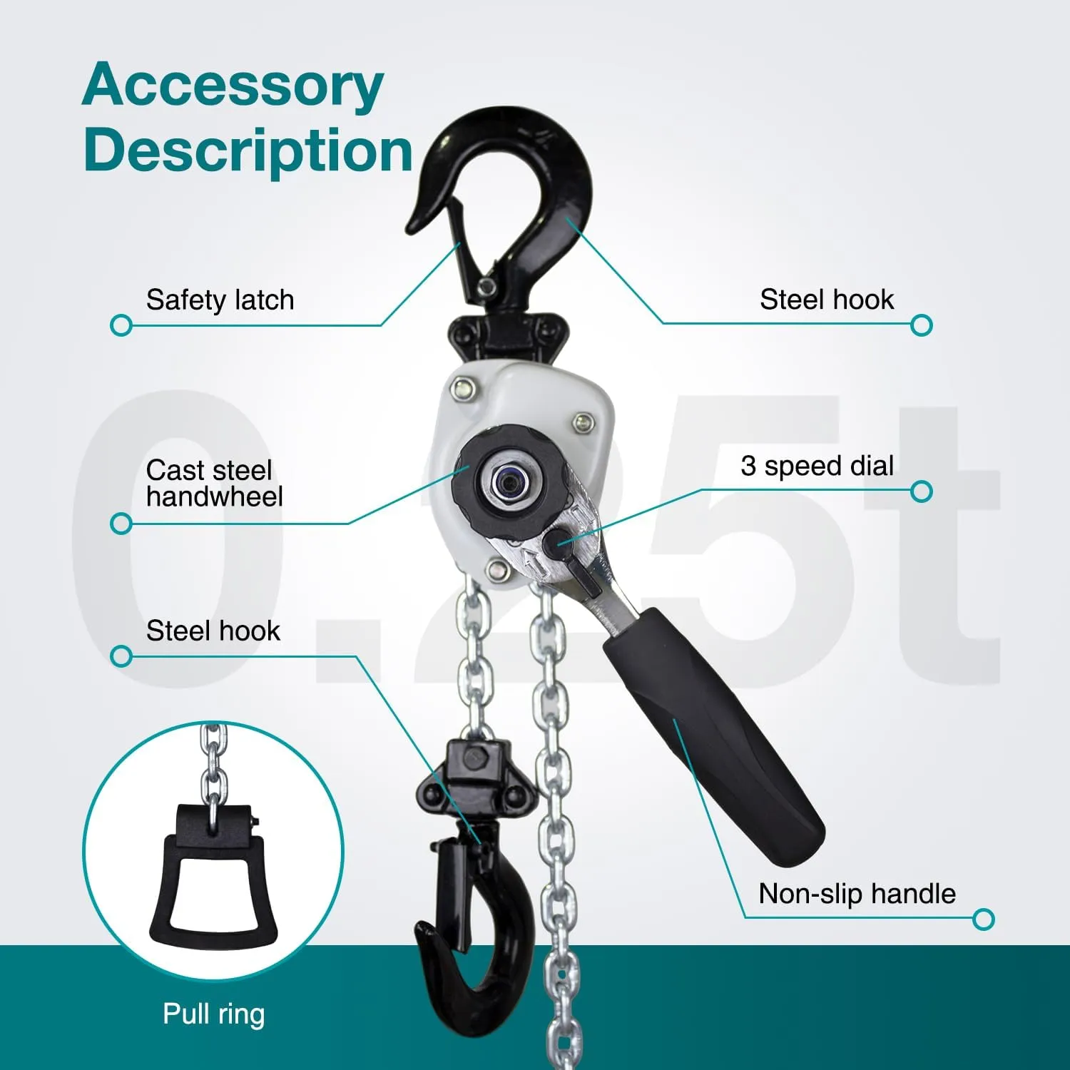 TOYO Mini Chain Hoist 550lb,5 ft Lever Hoist 1/4 ton mini Puller 1.5 M Lever Chain Hoist with 2 Heavy Duty Hook for Warehouse Garages Building Automotive Machinery (550Lb 5Ft)