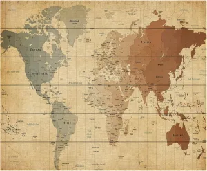 Trademark Fine Art 18x22 Time Zones Map of The World by Michael Tompsett, Wood Slats, Multi-Color