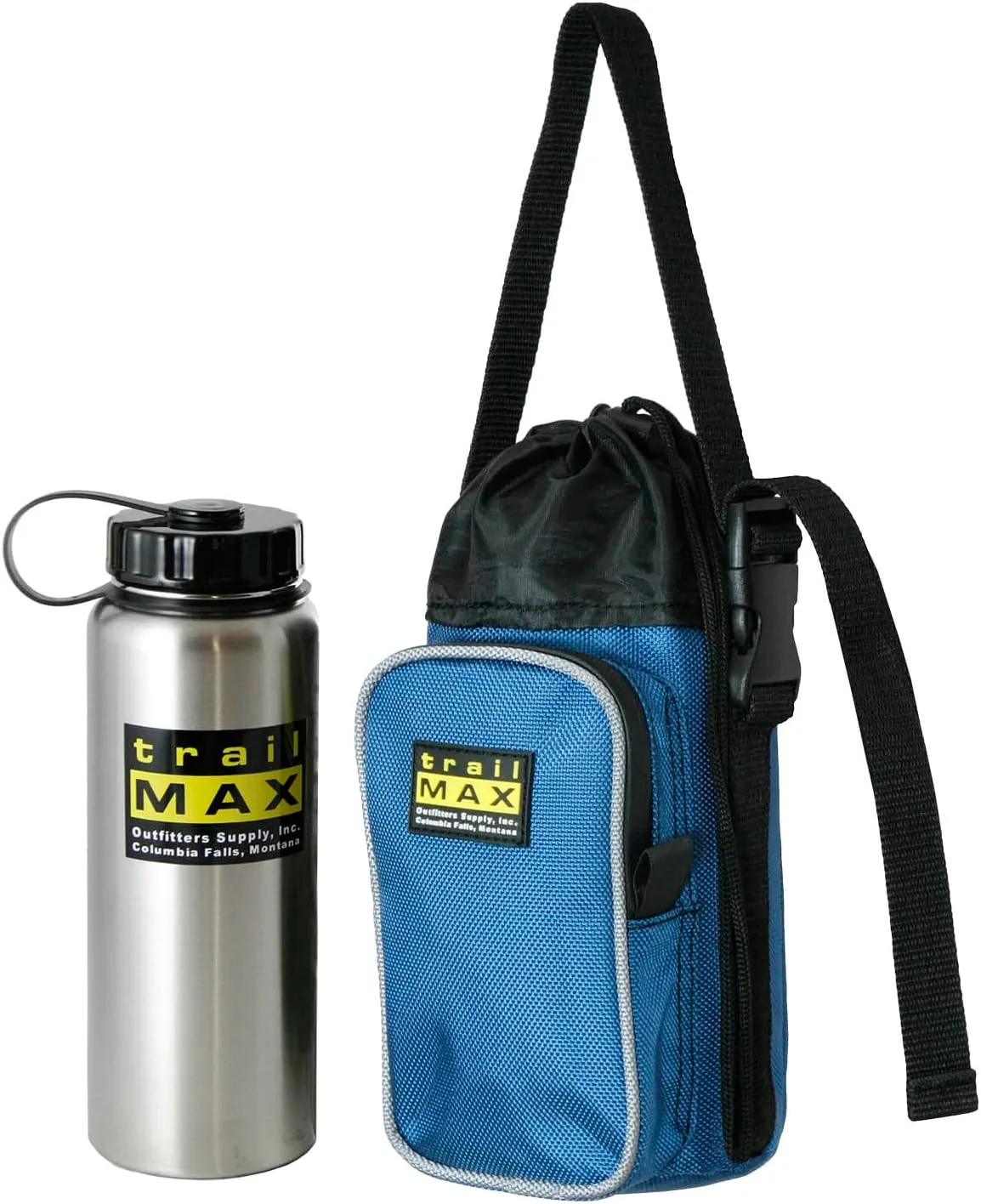 TrailMax 500 Series Water Bottle Horse Saddle Bag; Insulated & Padded Drink Holder; Western & Endurance Saddle Water Carrier; Saddlebag w/ 1 Liter Stainless Steel Water Bottle; Glacier Blue & Frost