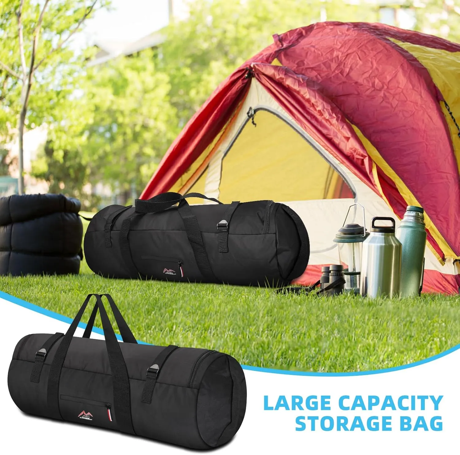 Travel Duffel Bag 37L/63L/125L Oversized Duffel Bag, Upgrade Zipper, Durable and Waterproof, Suitable for Camping Bag Travel Storage Bag Tent StorageBag Sports Equipment Bag (Black, XL，125L)