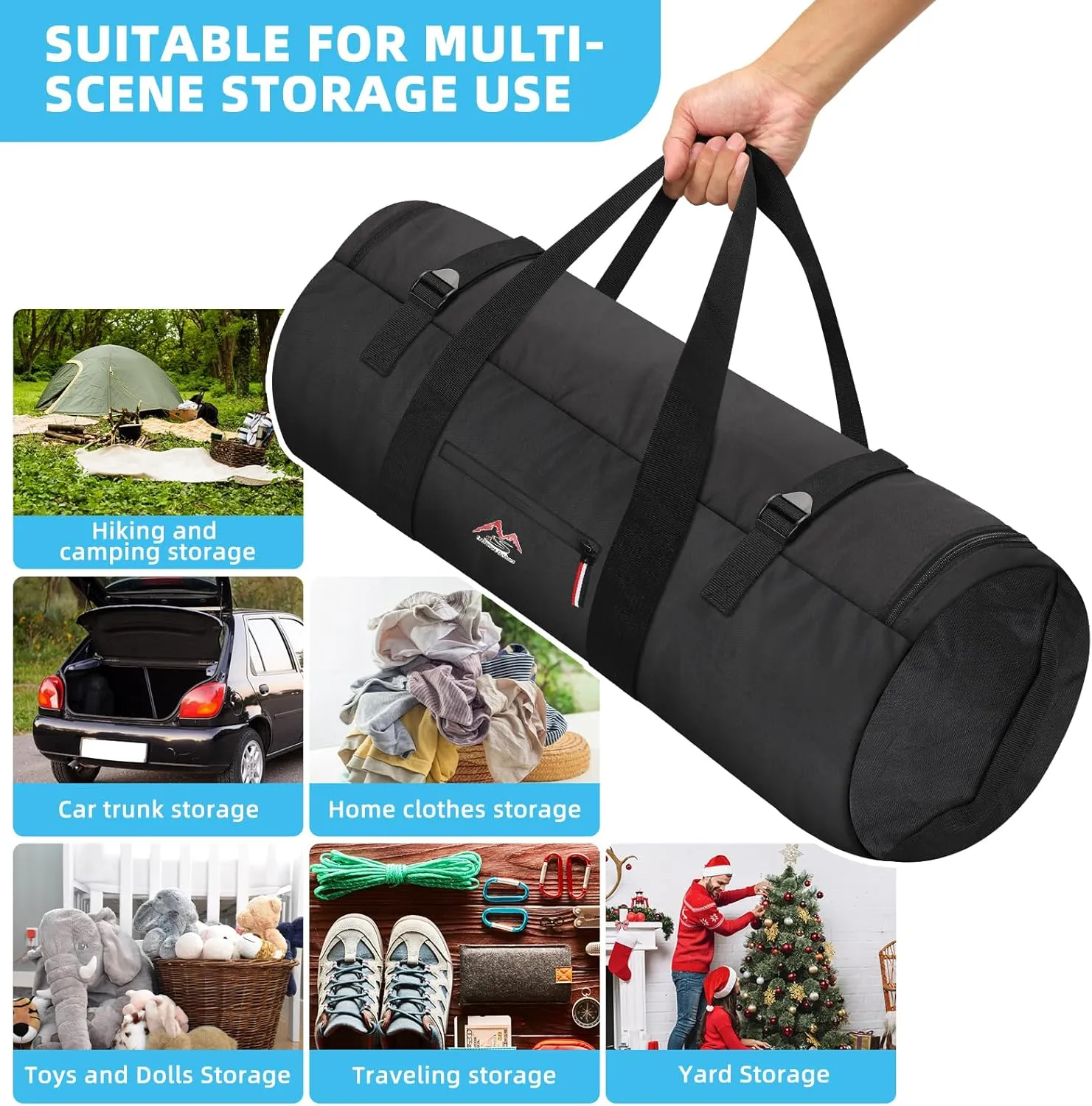 Travel Duffel Bag 37L/63L/125L Oversized Duffel Bag, Upgrade Zipper, Durable and Waterproof, Suitable for Camping Bag Travel Storage Bag Tent StorageBag Sports Equipment Bag (Black, XL，125L)
