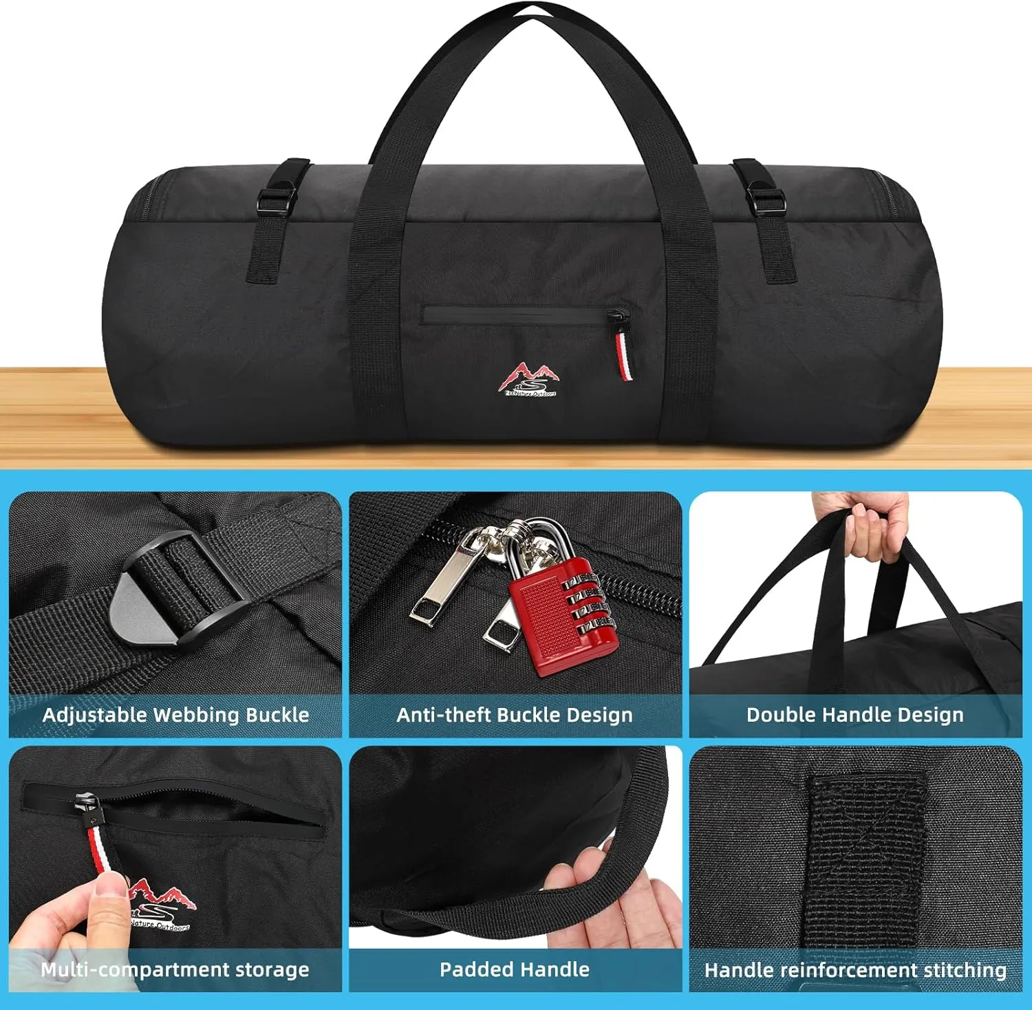Travel Duffel Bag 37L/63L/125L Oversized Duffel Bag, Upgrade Zipper, Durable and Waterproof, Suitable for Camping Bag Travel Storage Bag Tent StorageBag Sports Equipment Bag (Black, XL，125L)
