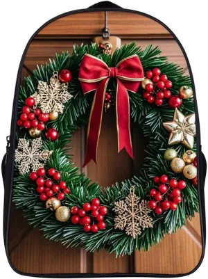 Travel Laptop Backpack 2 Compartment Christmas Wreaths at The Entrance Computer Bag Lightweight Casual Daypack for Business