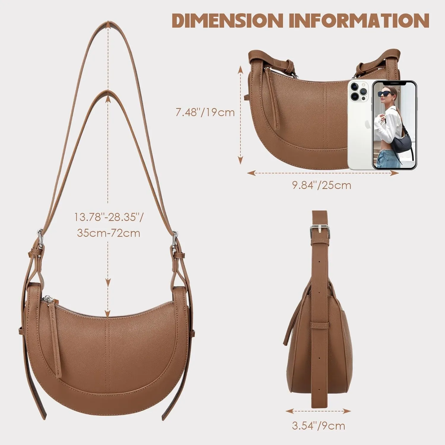 Travistar Crescent Crossbody Bags for Women - Small Shoulder Bag Leather Cross Body Purses Trendy Hobo Handbags Saddle Clutch