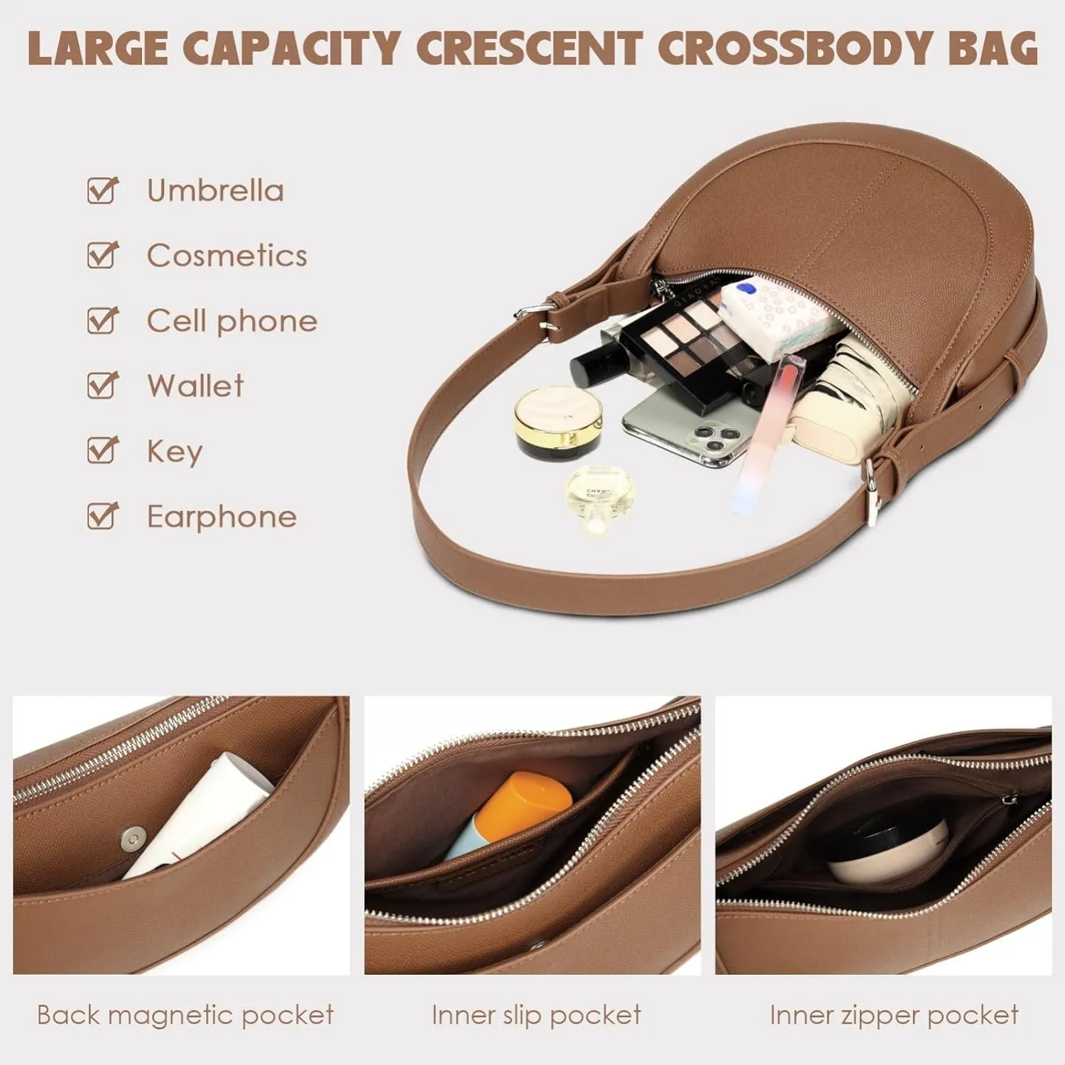 Travistar Crescent Crossbody Bags for Women - Small Shoulder Bag Leather Cross Body Purses Trendy Hobo Handbags Saddle Clutch