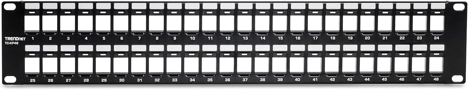TRENDnet 48-Port Blank Keystone 2U HD Patch Panel, TC-KP48, 2U 19” Metal Rackmount Housing, HD Keystone Network Patch Panel, Recommended w/TC-K25C6 & TC-K50C6 Cat6 Keystone Jacks (Sold Separately)