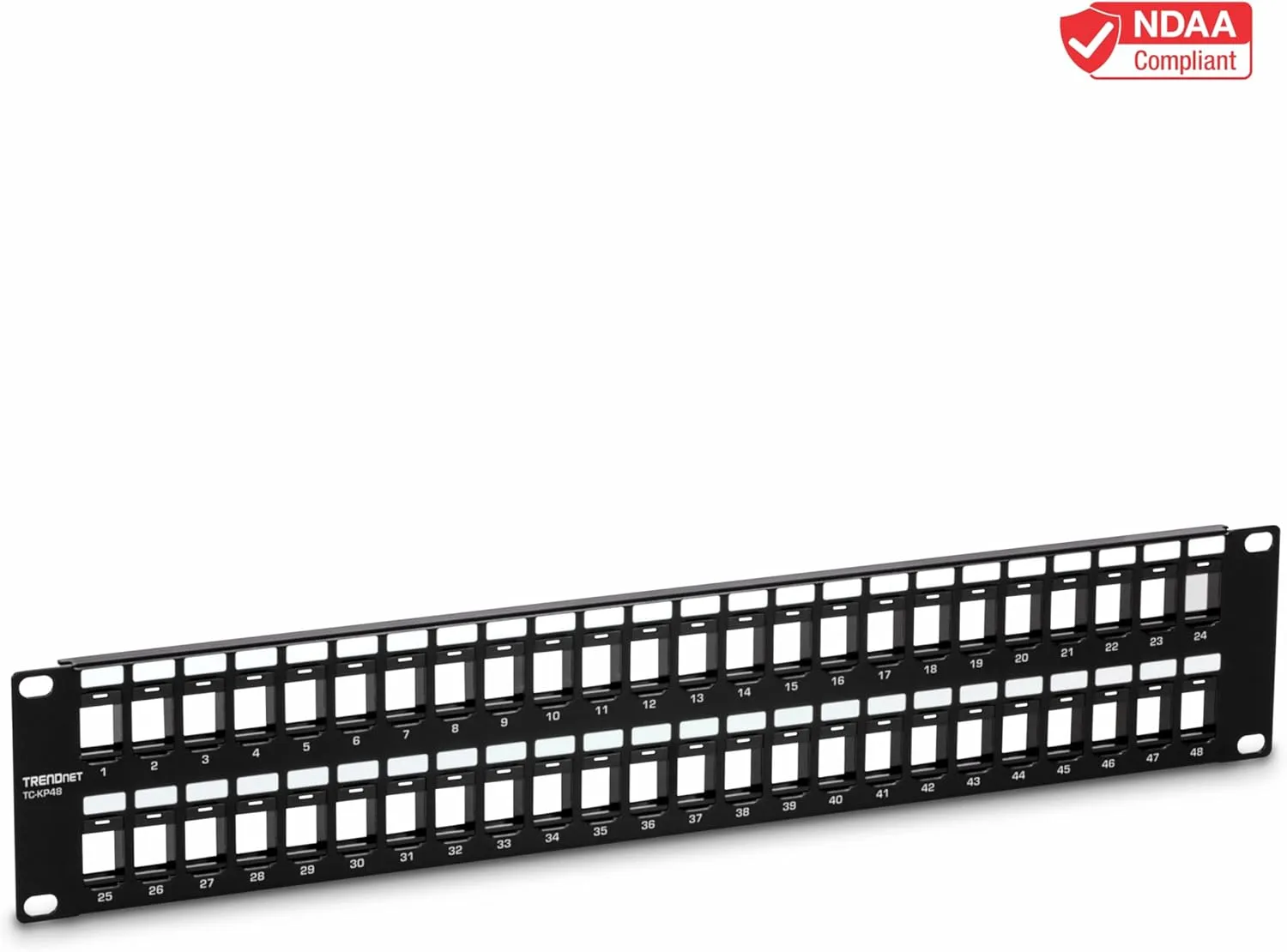 TRENDnet 48-Port Blank Keystone 2U HD Patch Panel, TC-KP48, 2U 19” Metal Rackmount Housing, HD Keystone Network Patch Panel, Recommended w/TC-K25C6 & TC-K50C6 Cat6 Keystone Jacks (Sold Separately)