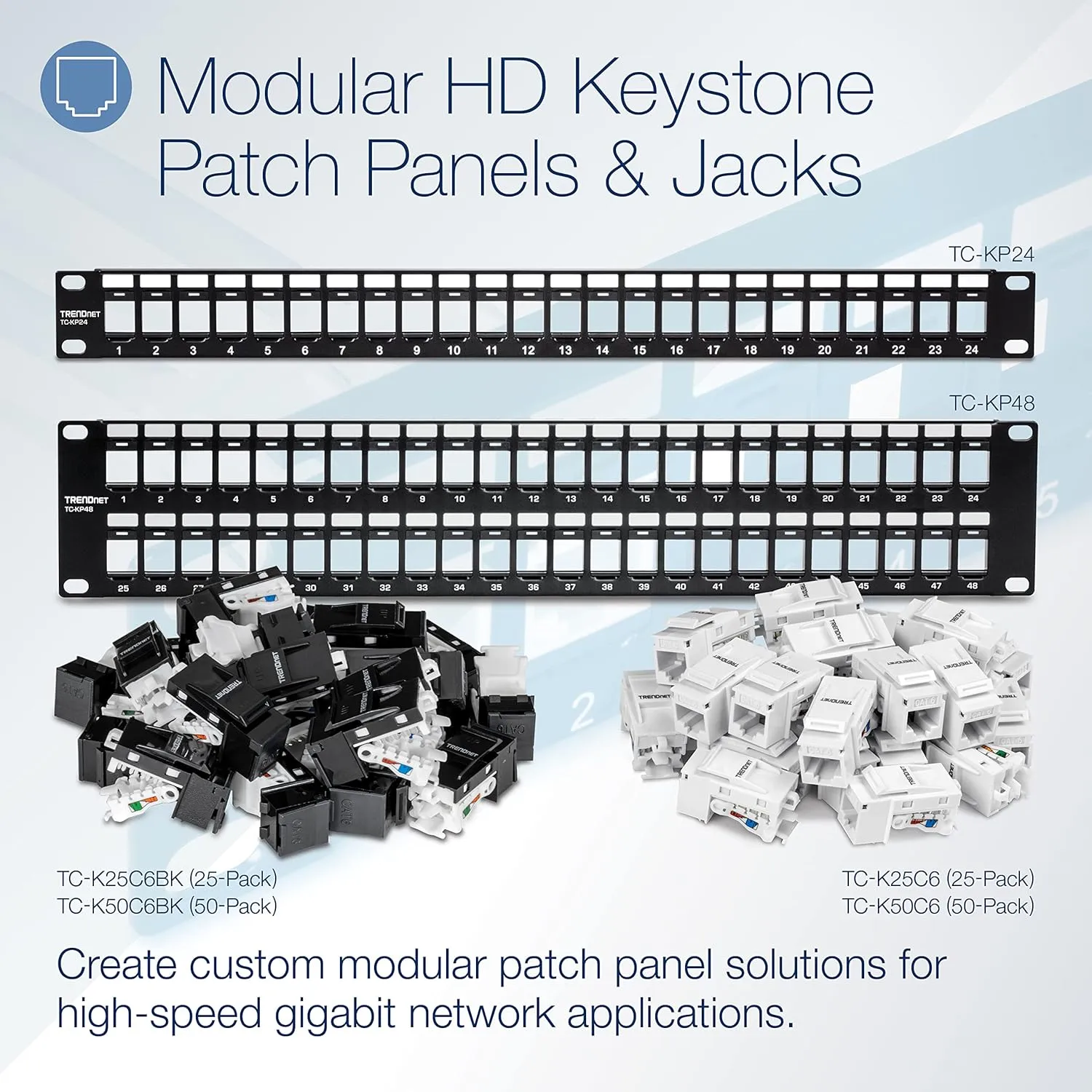 TRENDnet 48-Port Blank Keystone 2U HD Patch Panel, TC-KP48, 2U 19” Metal Rackmount Housing, HD Keystone Network Patch Panel, Recommended w/TC-K25C6 & TC-K50C6 Cat6 Keystone Jacks (Sold Separately)