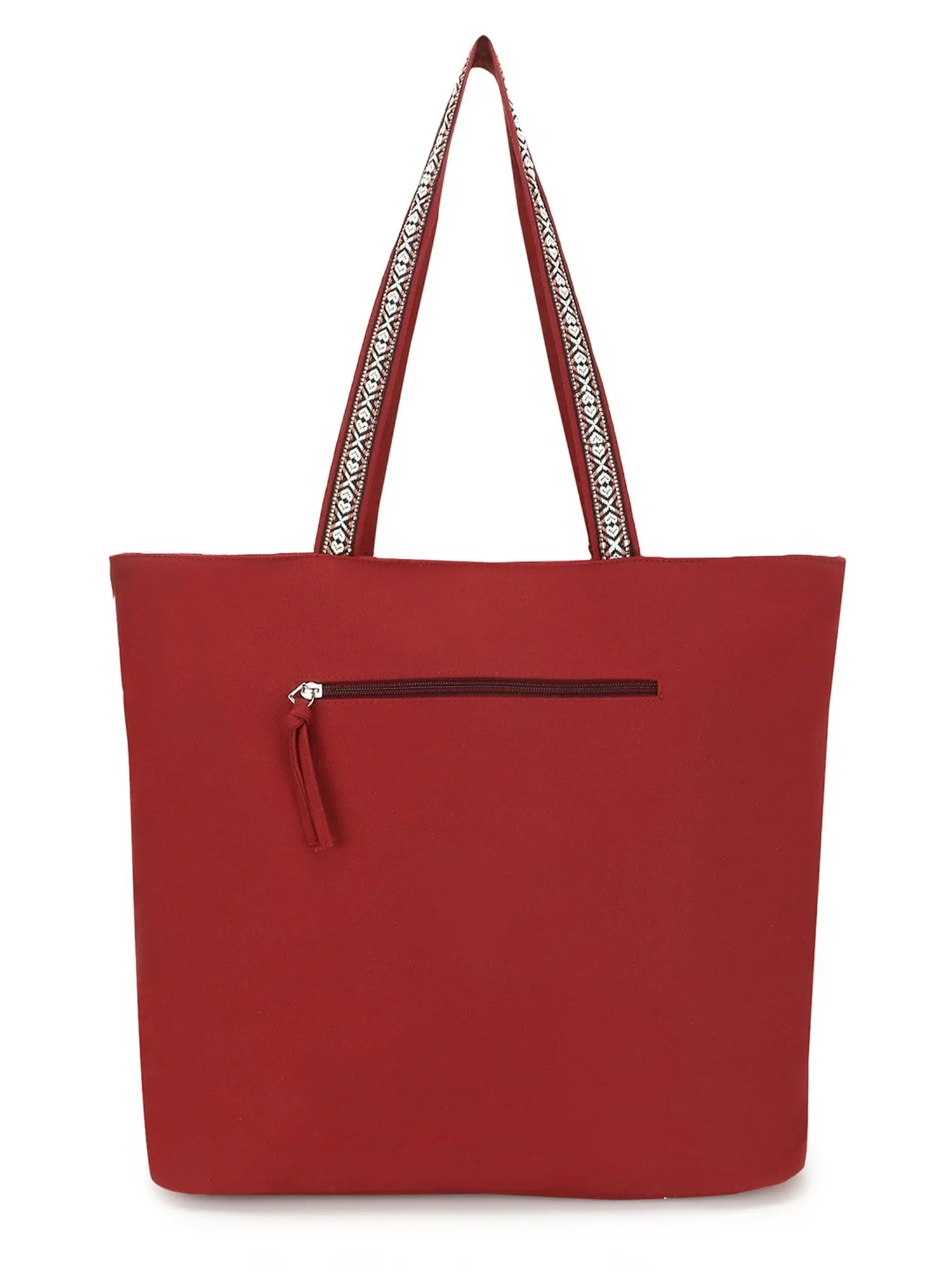 Tribal Acrylic Cotton Canvas Chevron Embellished Tote Bag