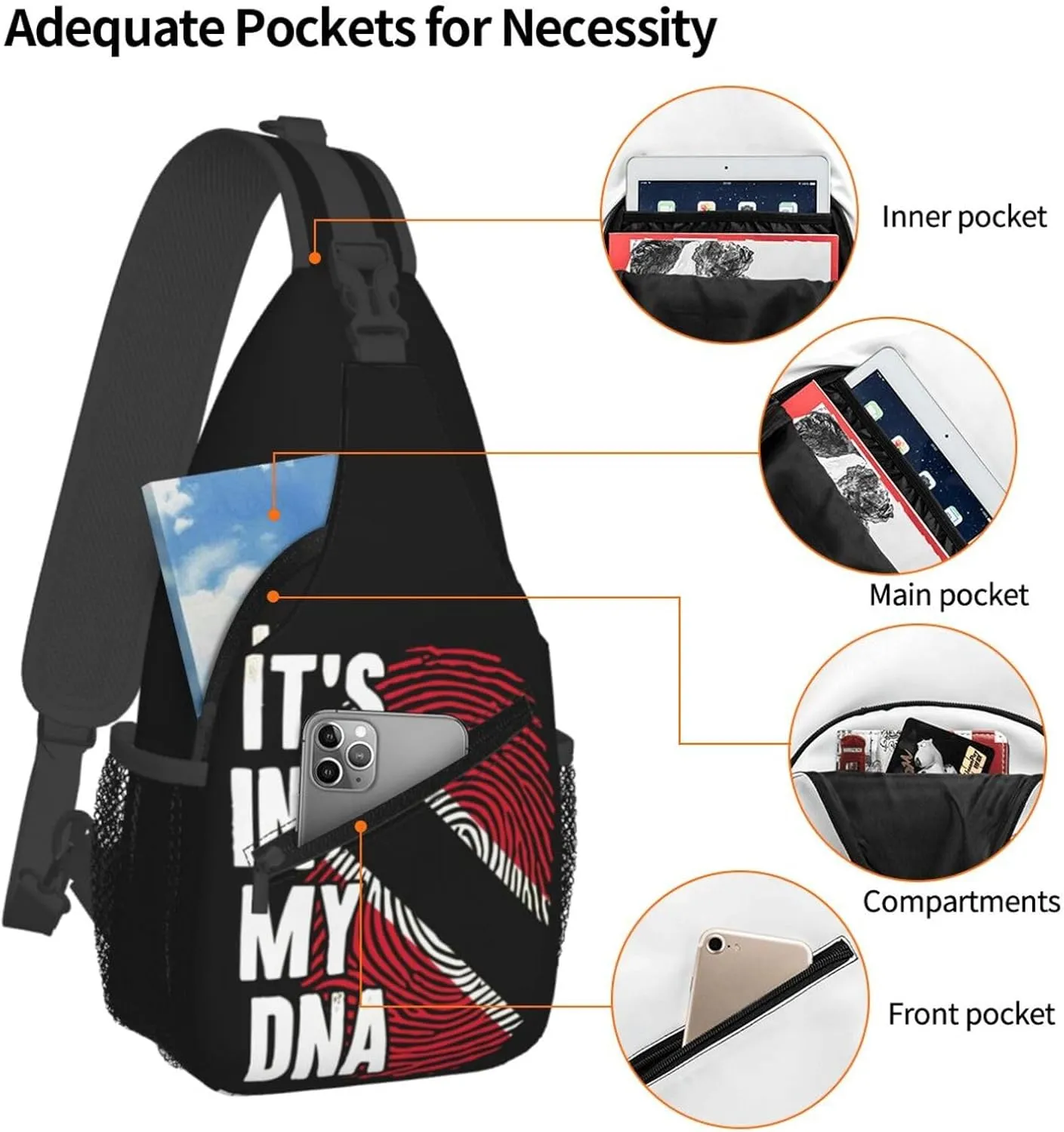 Trinidad Strong Vintage Graffiti Flag Sling Bag Adjustable Chest Bags Casual Crossbody Bag Travel Shoulder Backpack