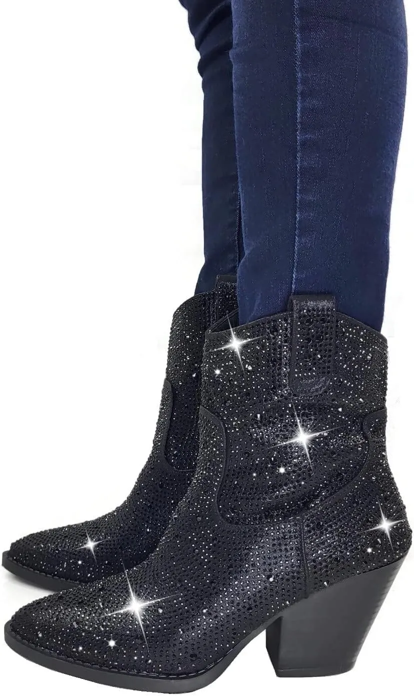 TruFox Women's Rhinestone Western Cowboy Booties