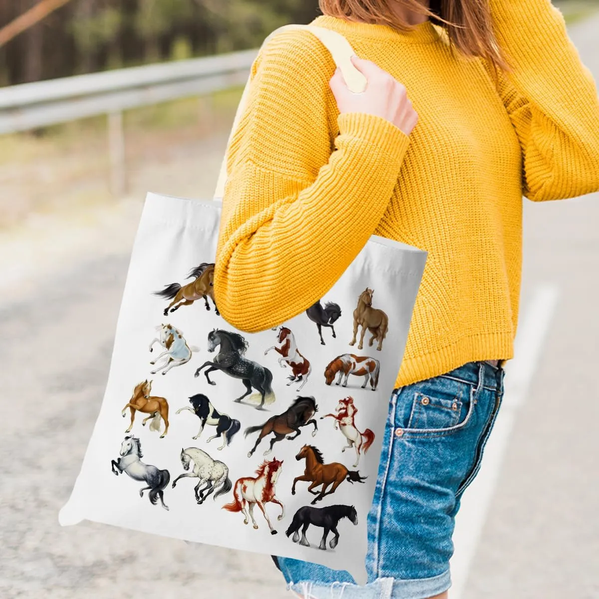 Turtle Gifts Shark Gifts Tote Bag, Hedgehog Horse Gifts for Women Girls, Animals Reusable Grocery Bag Shopping Bag