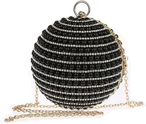 UMREN Women Round Clutch Ball Evening Bag Dazzling Full Beaded Artificial Pearls Handbag for Wedding Parites Prom