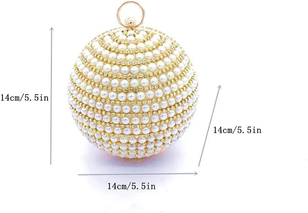 UMREN Women Round Clutch Ball Evening Bag Dazzling Full Beaded Artificial Pearls Handbag for Wedding Parites Prom