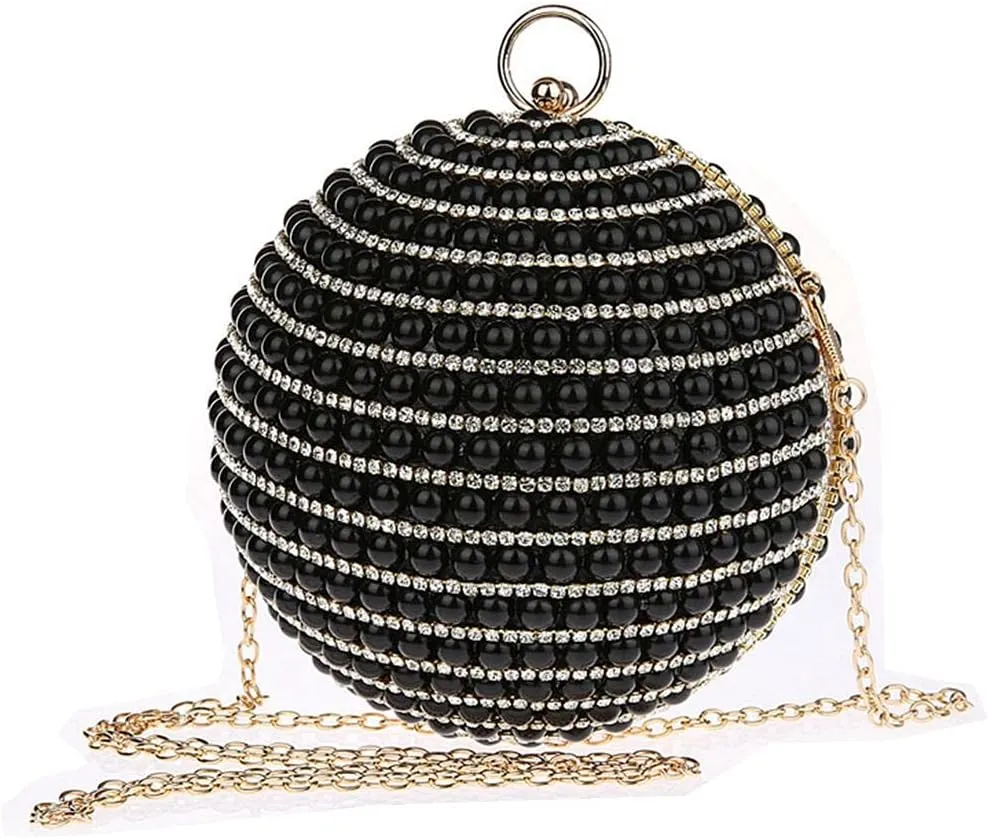 UMREN Women Round Clutch Ball Evening Bag Dazzling Full Beaded Artificial Pearls Handbag for Wedding Parites Prom
