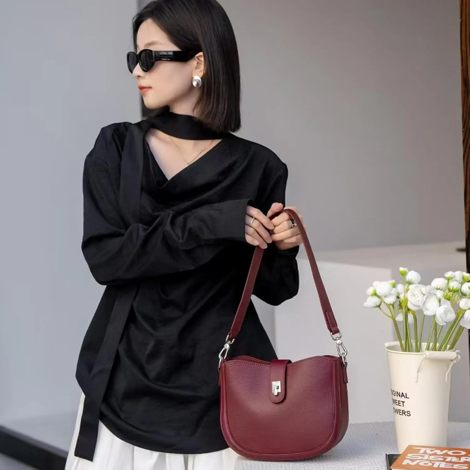 Underarm saddle bag for Women,vegan genuine shoulder bag,Trendy crossbody bag,purse.