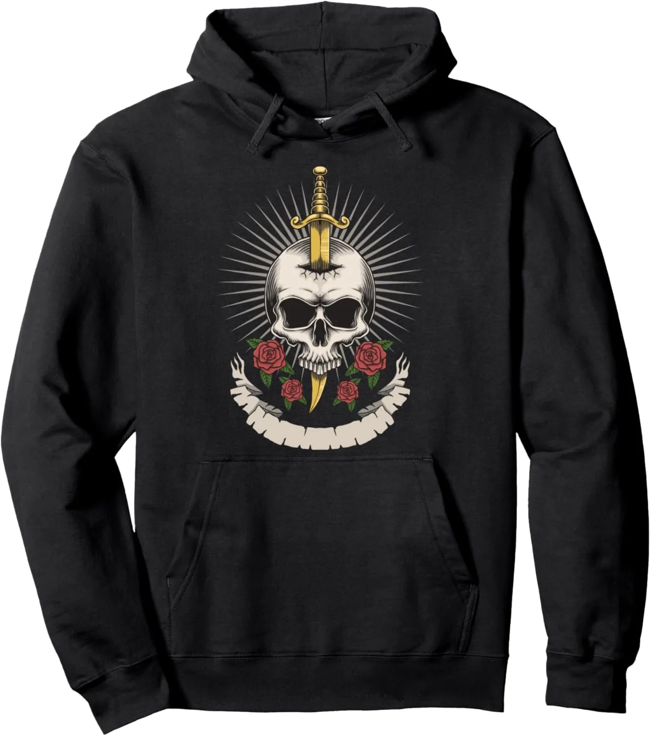 Unique motif, skull, rose, punk, graffiti, dagger Pullover Hoodie