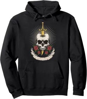 Unique motif, skull, rose, punk, graffiti, dagger Pullover Hoodie