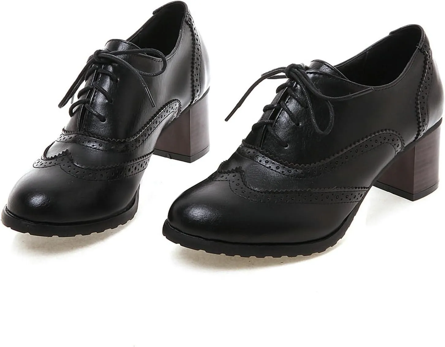Uniquelly Women's Lace up Oxfords Vintage Brogues Shoes Round Toe Stacked Heel Wingtip Oxford Shoes Chunky Block Heels Retro Saddle Shoes Pumps