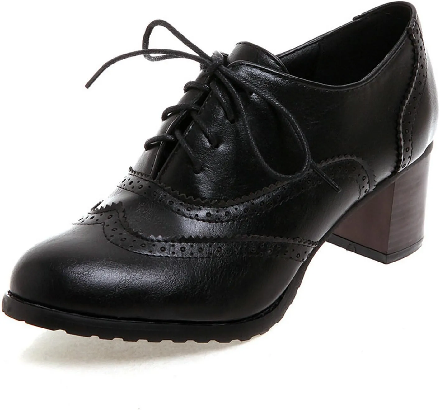 Uniquelly Women's Lace up Oxfords Vintage Brogues Shoes Round Toe Stacked Heel Wingtip Oxford Shoes Chunky Block Heels Retro Saddle Shoes Pumps