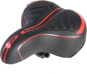 UNISTRENGH Bike Saddle with Exclusive Shock Absorber Ball Base, Big Bum Extra Wide Leather Bicycle Seat Soft Comfy Gel Padded Cushion with Reflective Tape