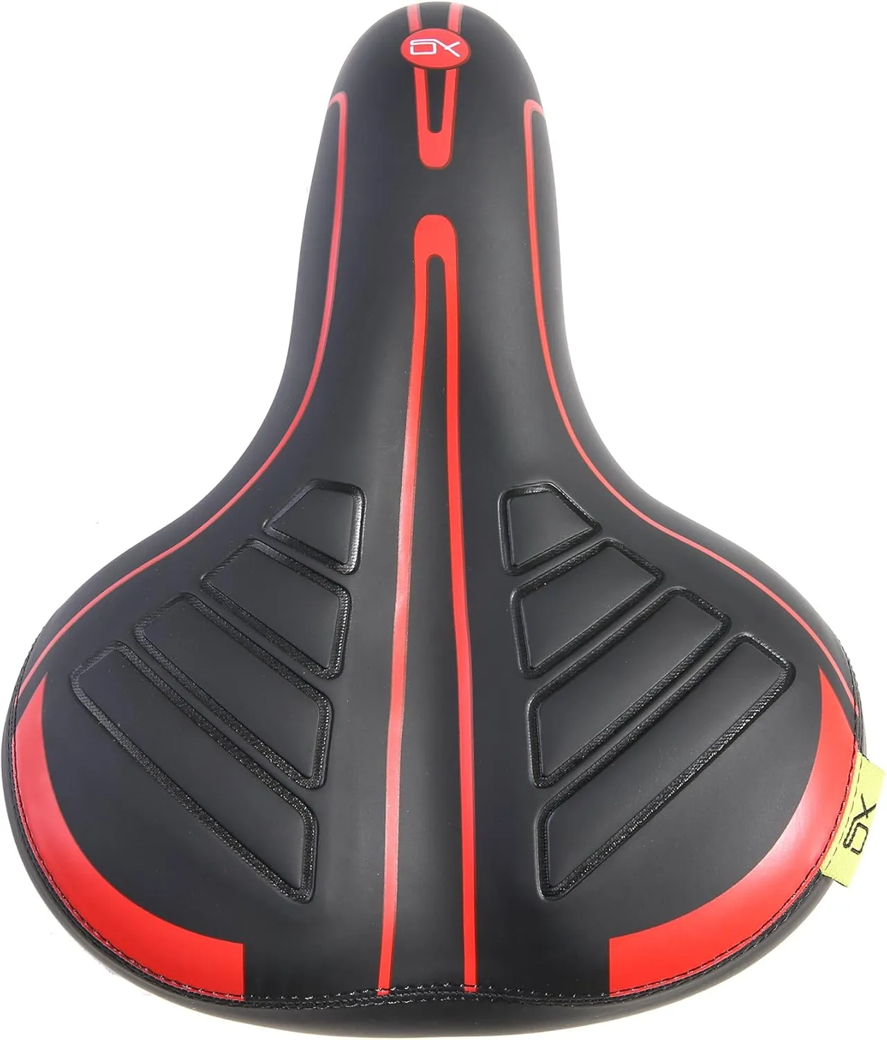 UNISTRENGH Bike Saddle with Exclusive Shock Absorber Ball Base, Big Bum Extra Wide Leather Bicycle Seat Soft Comfy Gel Padded Cushion with Reflective Tape
