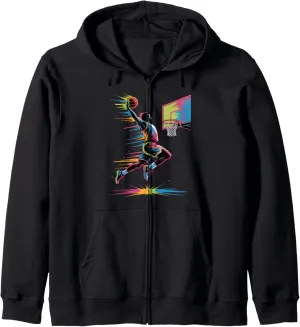 Urban Slam Dunk Art | Abstract Drip Basketball Graphic Only Zip Hoodie