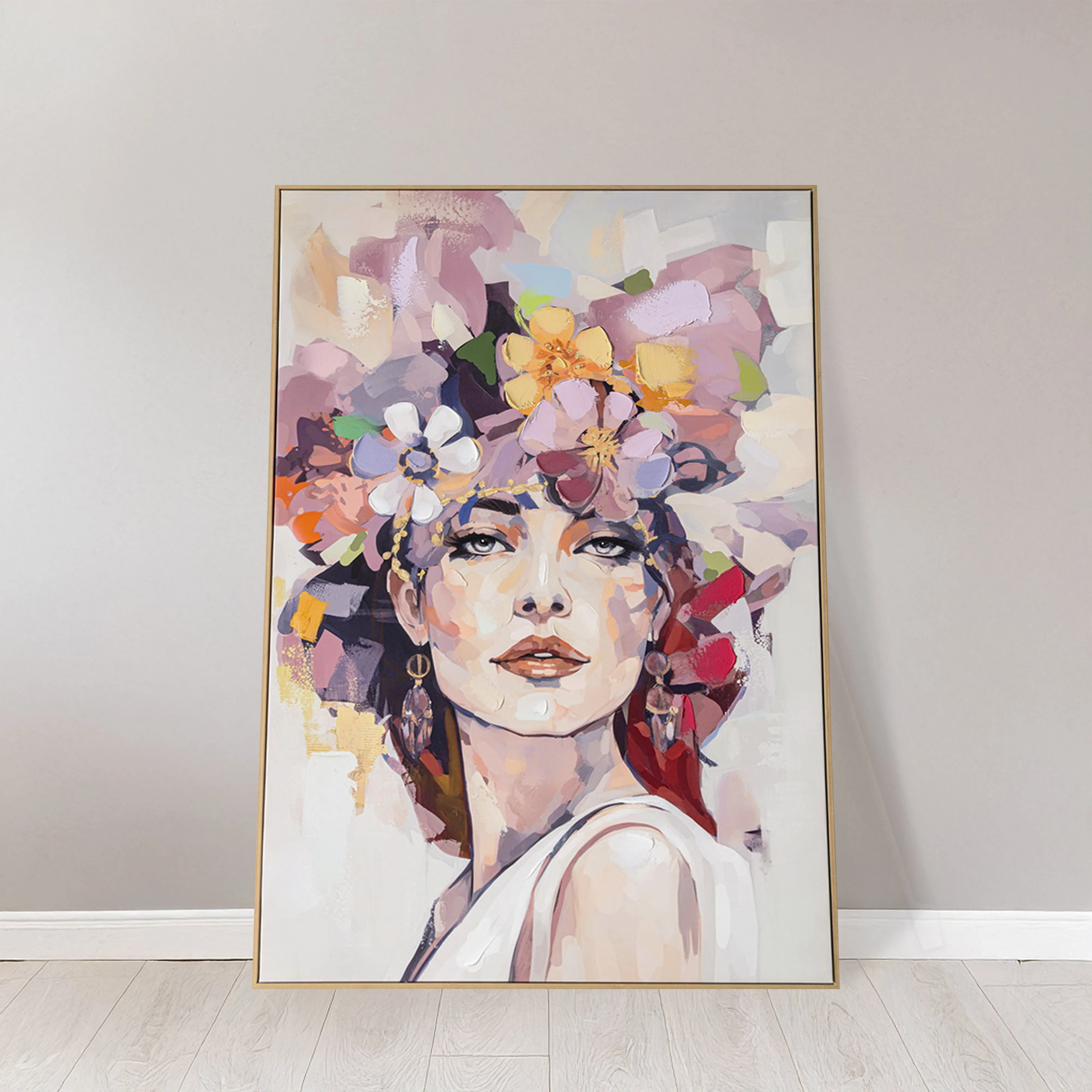 Urban Style Brushmarks Embellished Canvas Flower Woman