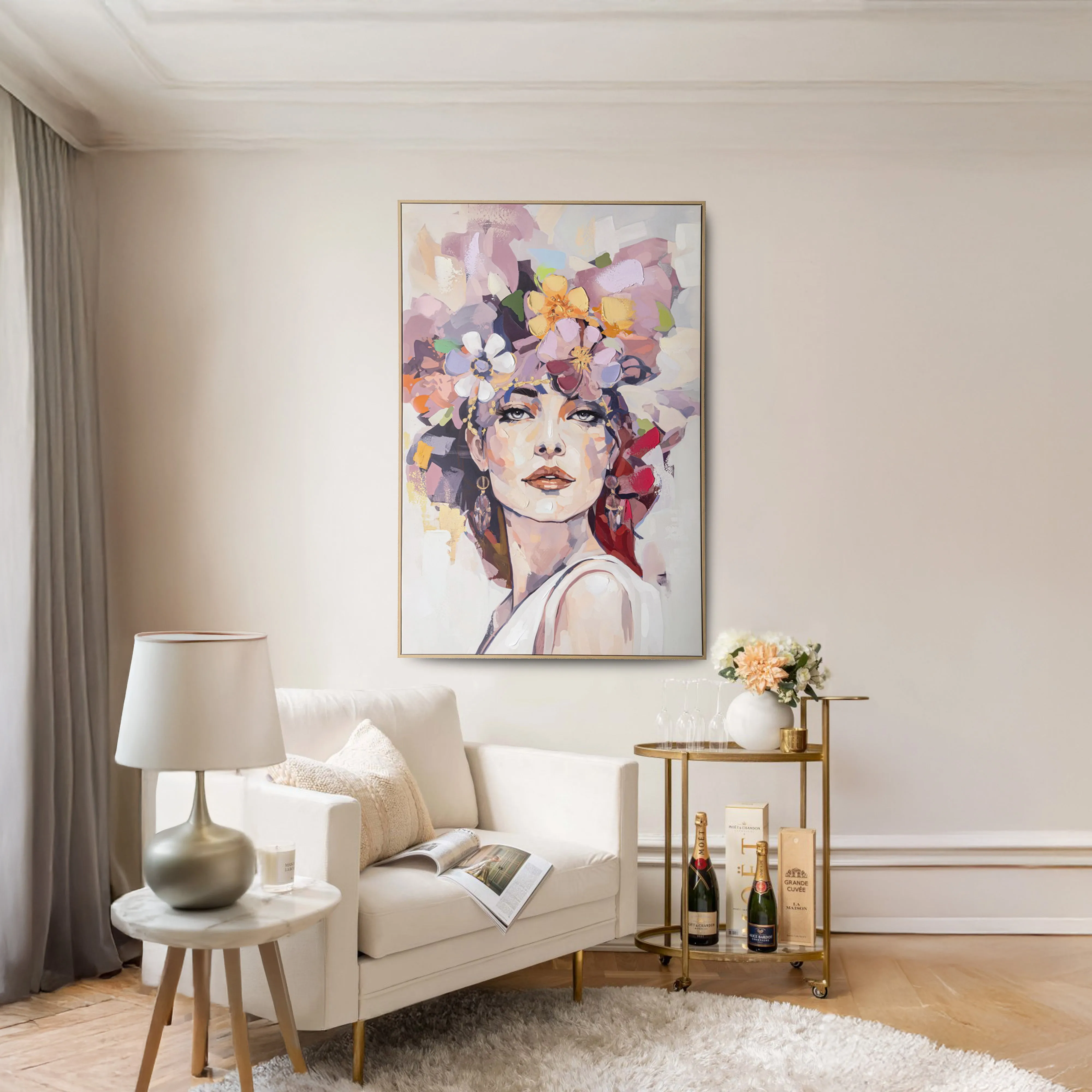 Urban Style Brushmarks Embellished Canvas Flower Woman