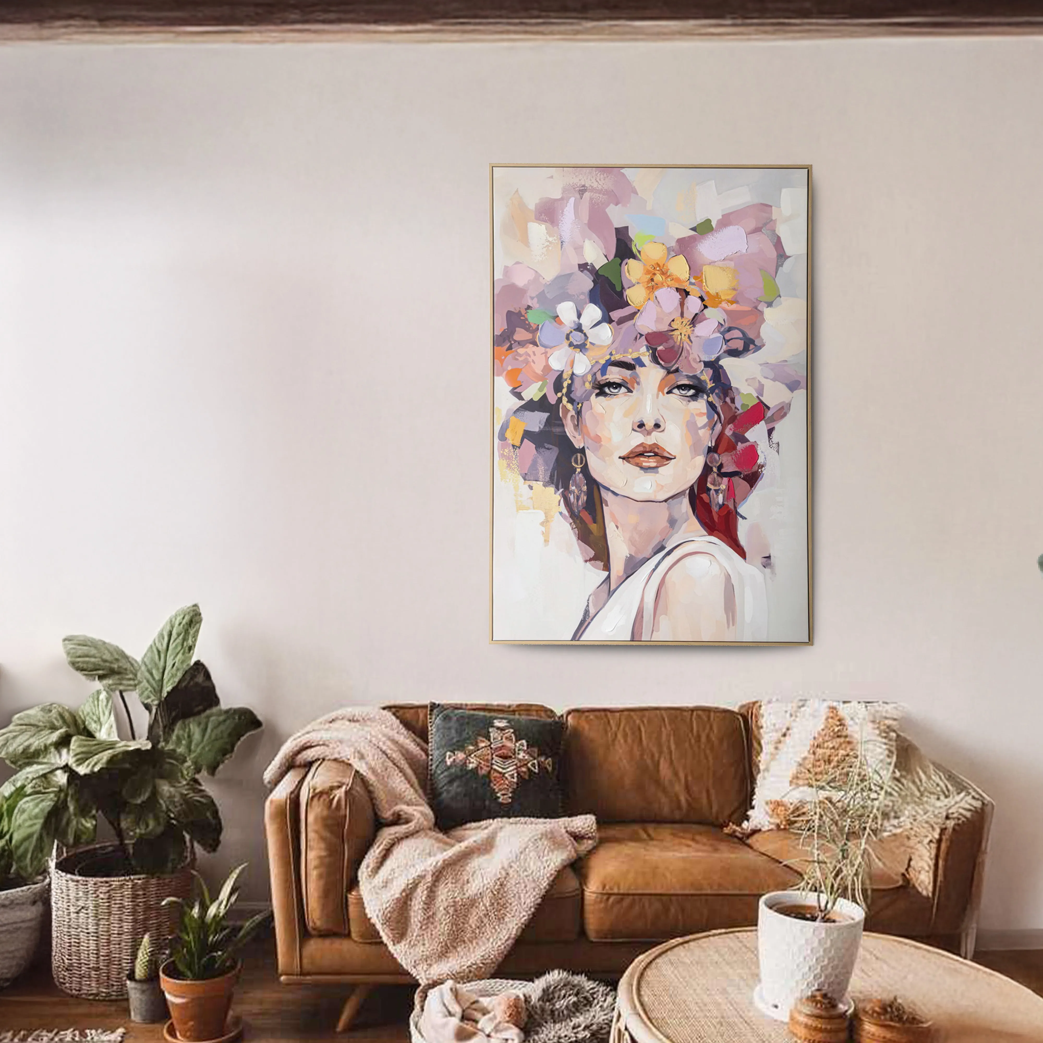 Urban Style Brushmarks Embellished Canvas Flower Woman