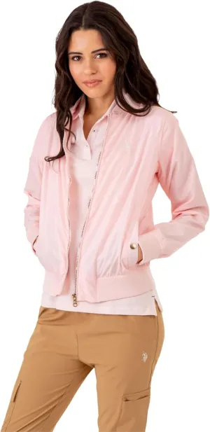 U.S. Polo Assn. Women Baseball Collar Bomber Jacket W/Snap Pockets